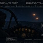 Travel 34: A 415th Night Fighter Squadron pilot's cockpit view of two amber lights pacing his aircraft between Wissembourg and Landau, Germany, January 29-30, 1945