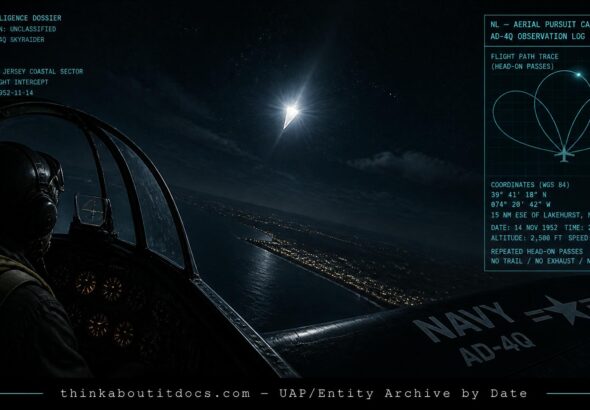 Navy pilot Robert Haven's AD-4Q being approached by a maneuvering light east of Lakehurst, New Jersey, November 1950