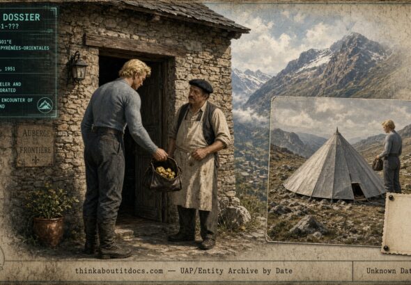 Mysterious tall stranger paying an innkeeper with gold nuggets in Casteil, France, 1951