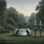 Three synchronized bald humanoid entities exiting a dome-shaped craft in a Withdean, Sussex, England garden, September 1951