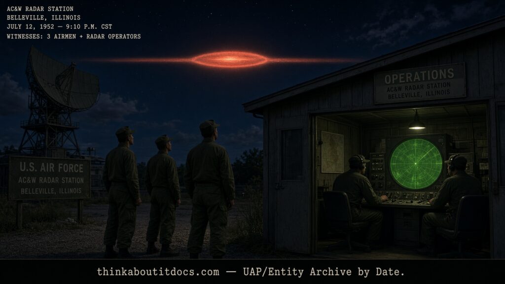 Illustration of the 1952 Belleville, Illinois radar and visual UFO sighting by the 798th AC&W Squadron