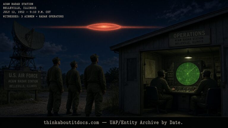 Illustration of the 1952 Belleville, Illinois radar and visual UFO sighting by the 798th AC&W Squadron