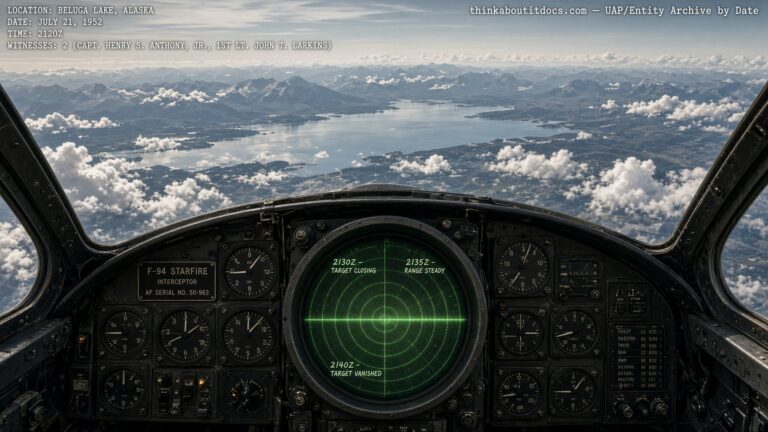 Illustration of the 1952 Beluga Lake, Alaska F-94 radar intercept of an unidentified target
