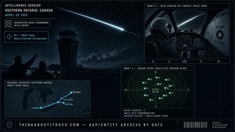 Multiple witnesses across Toronto, Buffalo, London, and Centralia observing fast-moving objects with vapor trails, April 1952