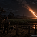 Illustration of the 1955 Smithfield, Australia UFO that landed and departed four times near a cane field