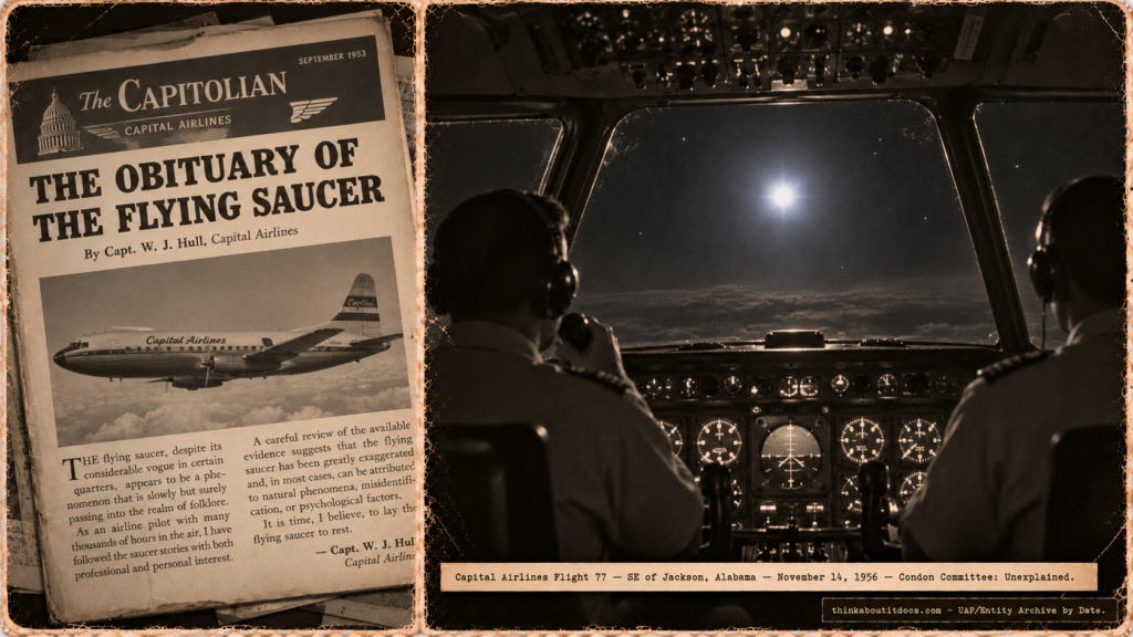 1956 Capital Airlines Flight 77 UFO Encounter Captain Hull Illustration
