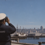 Illustration of Coast Guard yeoman Frank Ryman photographing a circular object over Seattle, Washington, July 4, 1947
