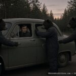 Illustration of the 1955 Karhula Finland encounter with bear-like creatures and a burned circle of ground later found nearby