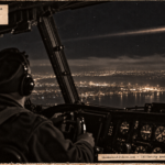 Illustration of a B-29 pilot watching a rocket-like object with a long flame trail cross the night sky above Tampa, Florida, on February 8, 1950