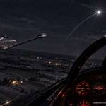 Illustration of the 1955 Winterset, Iowa T-33A jet near-collision and failed pursuit of an unidentified flashing light