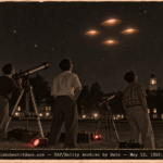 Four amateur astronomers at Furman University watching four glowing ovals in a diamond formation overhead at night in 1952.
