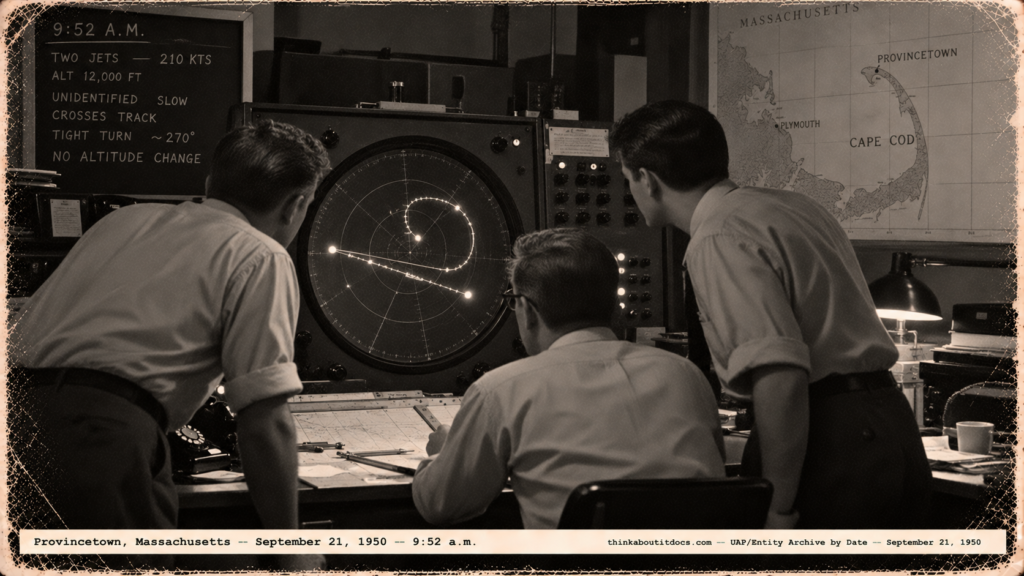 MIT Radar Scope Tracking an Unidentified Echo, September 21, 1950