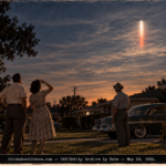 A pilot and two neighbors watching a bright upright tube of light turn red above a television antenna in San Antonio in 1952.